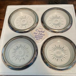 Leonard, Italian, Crystal, and silver ashtray and coaster set